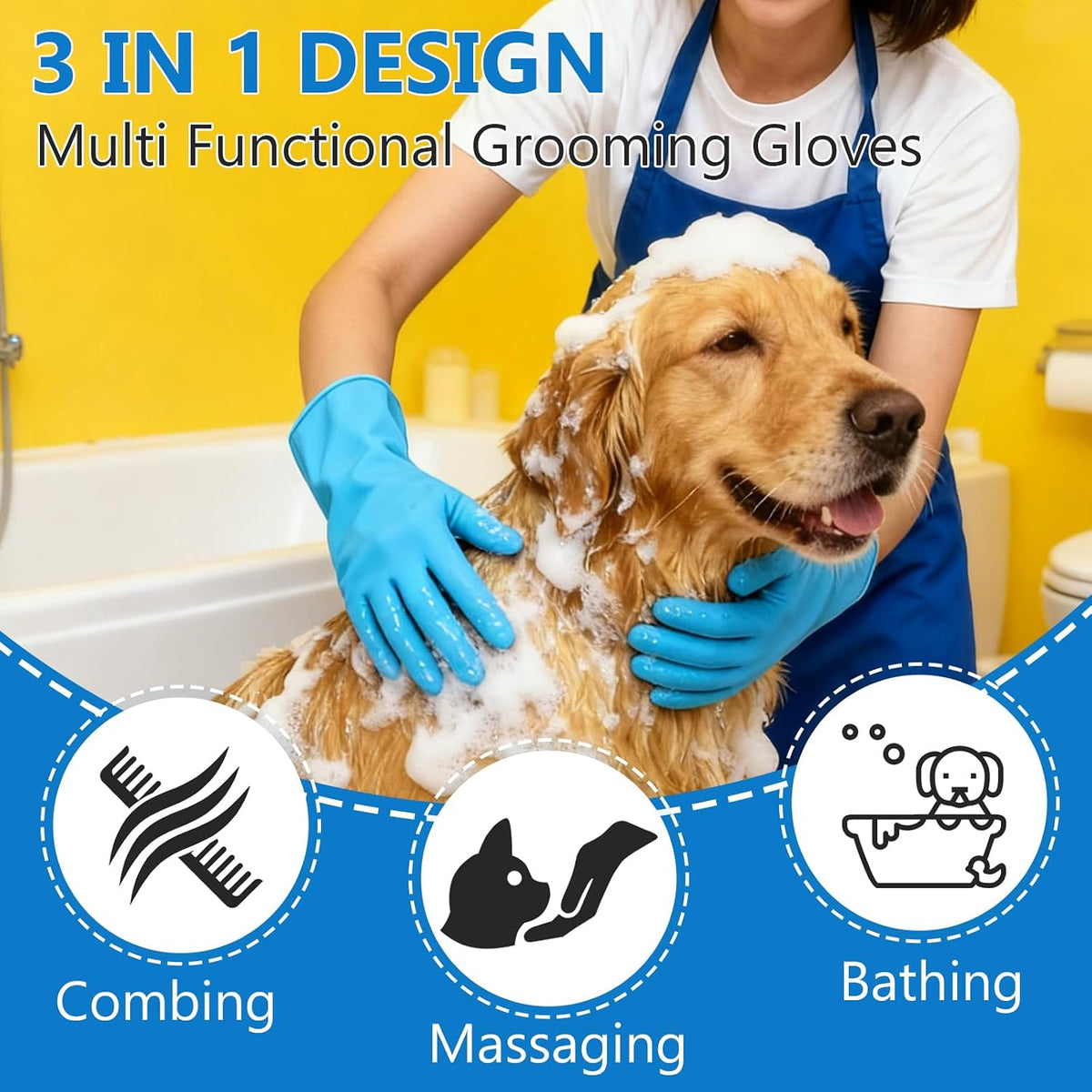 6PCS Dog Washing Gloves Pet Grooming Gloves Dog Bath Supplies Dog Bath Brush Silicone Gloves for Dogs and Cats Bathing Dog Comb Dog Toothbrush